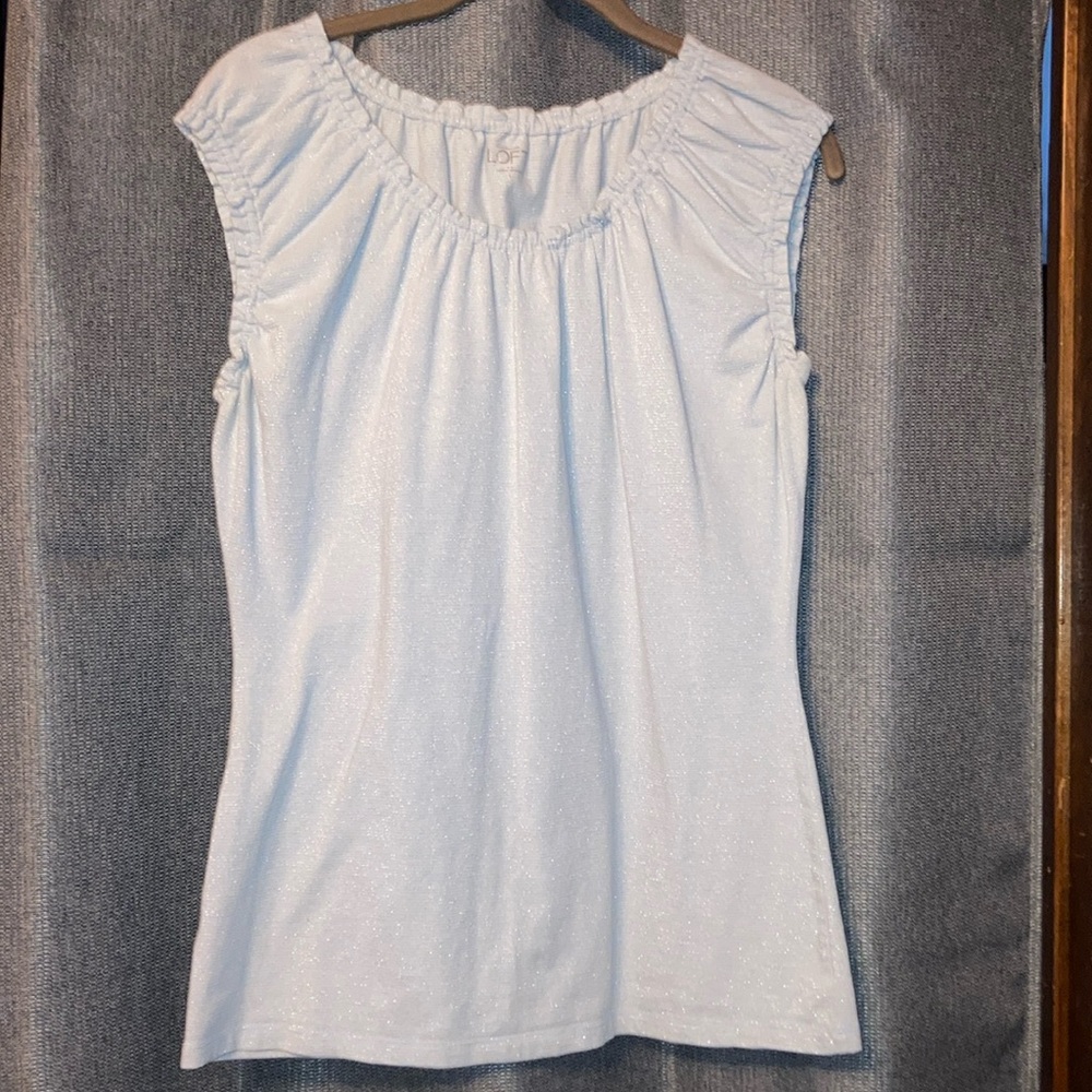 Ann Taylor Loft Peasant style top. Size Large. Color: Pale Blue EUC